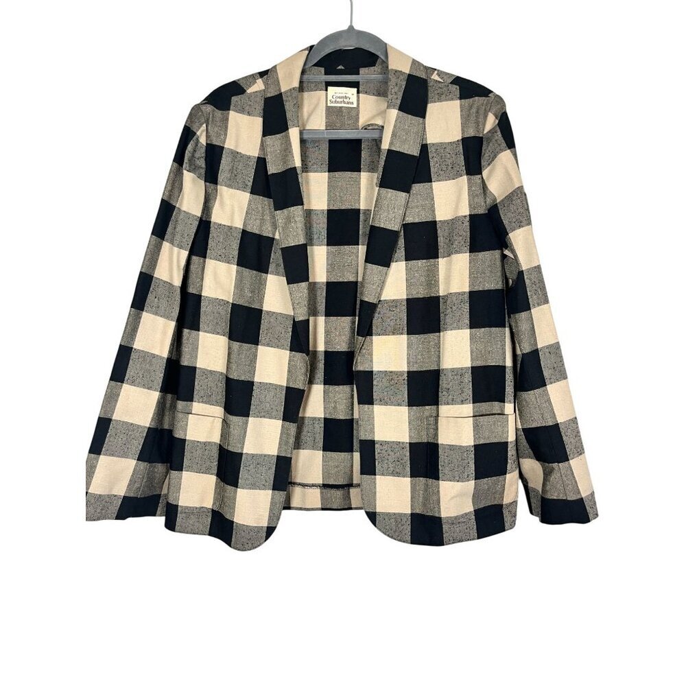 Retro Plaid Blazer Black 18 Western Country Cowgirl Neutral Classic Chic Preppy